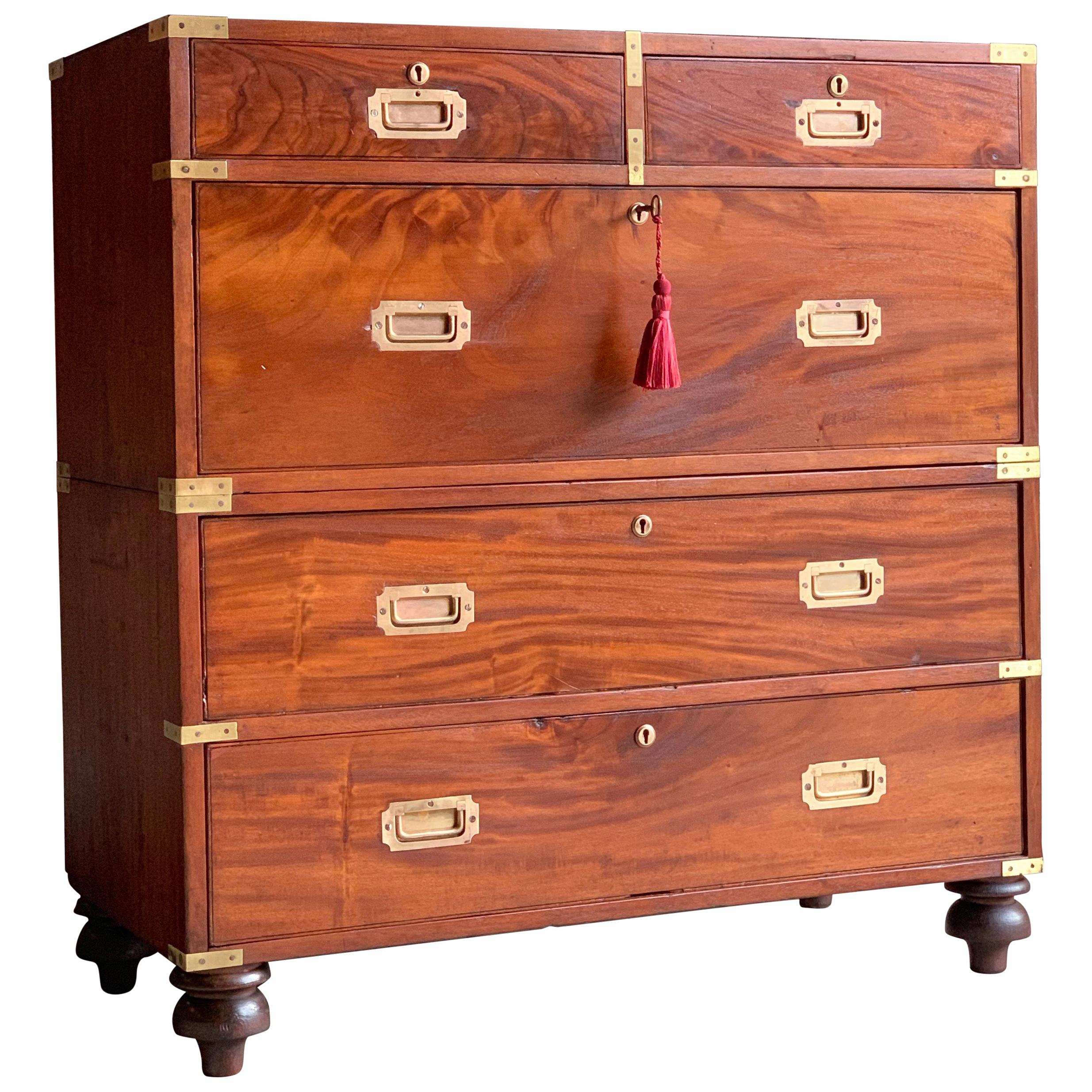 Antique Campaign Chest of Drawers Mahogany Military Victorian No.12, circa 1850