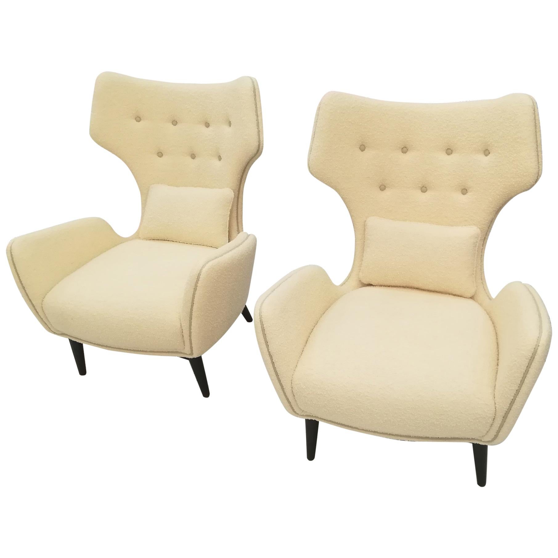 Pair of French Armchairs in Bouclette Fabric
