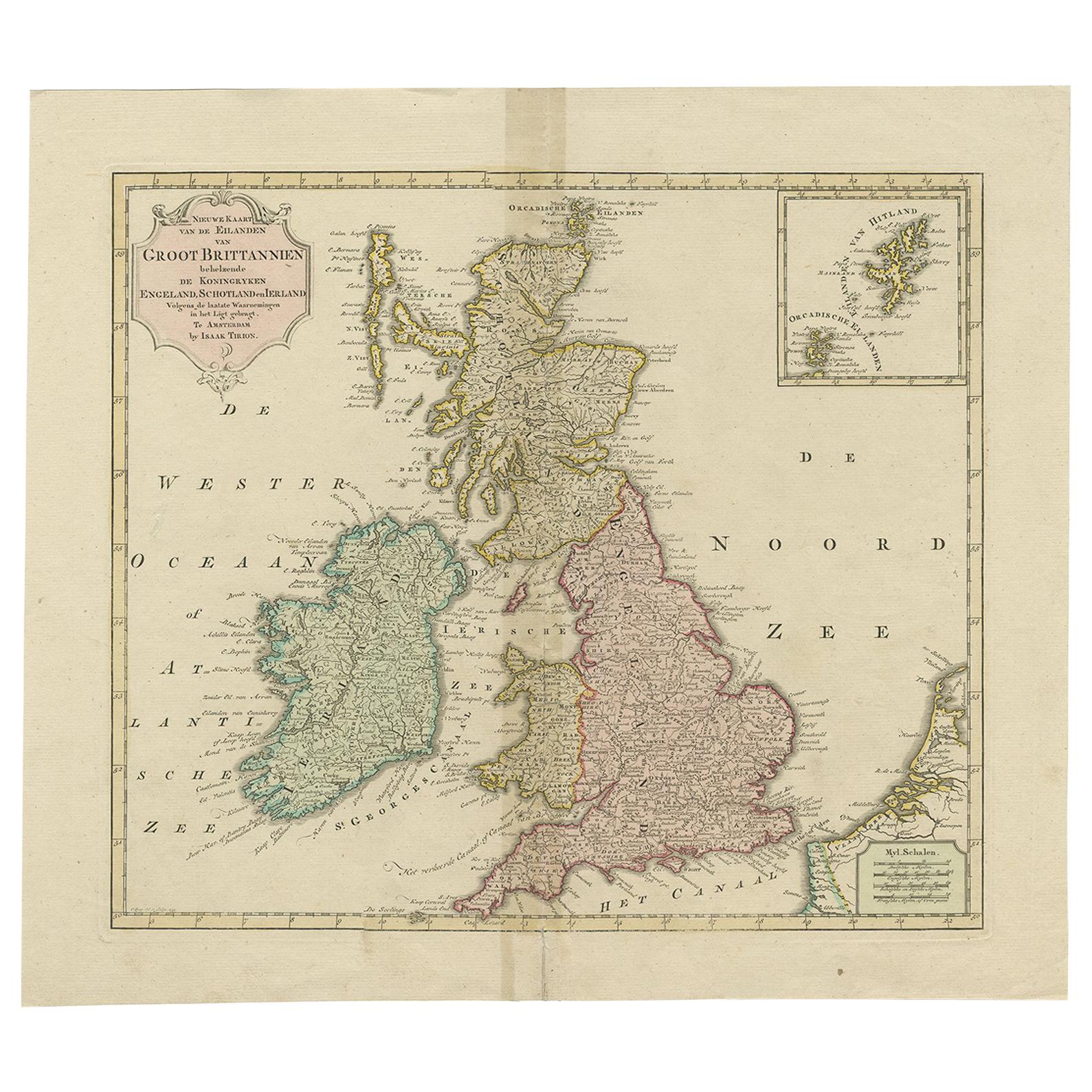 Antique Map of Great Britain and Ireland by Tirion, circa 1750