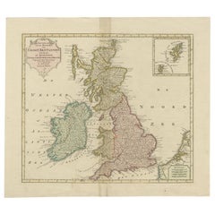 Antique Map of Great Britain and Ireland by Tirion, circa 1750