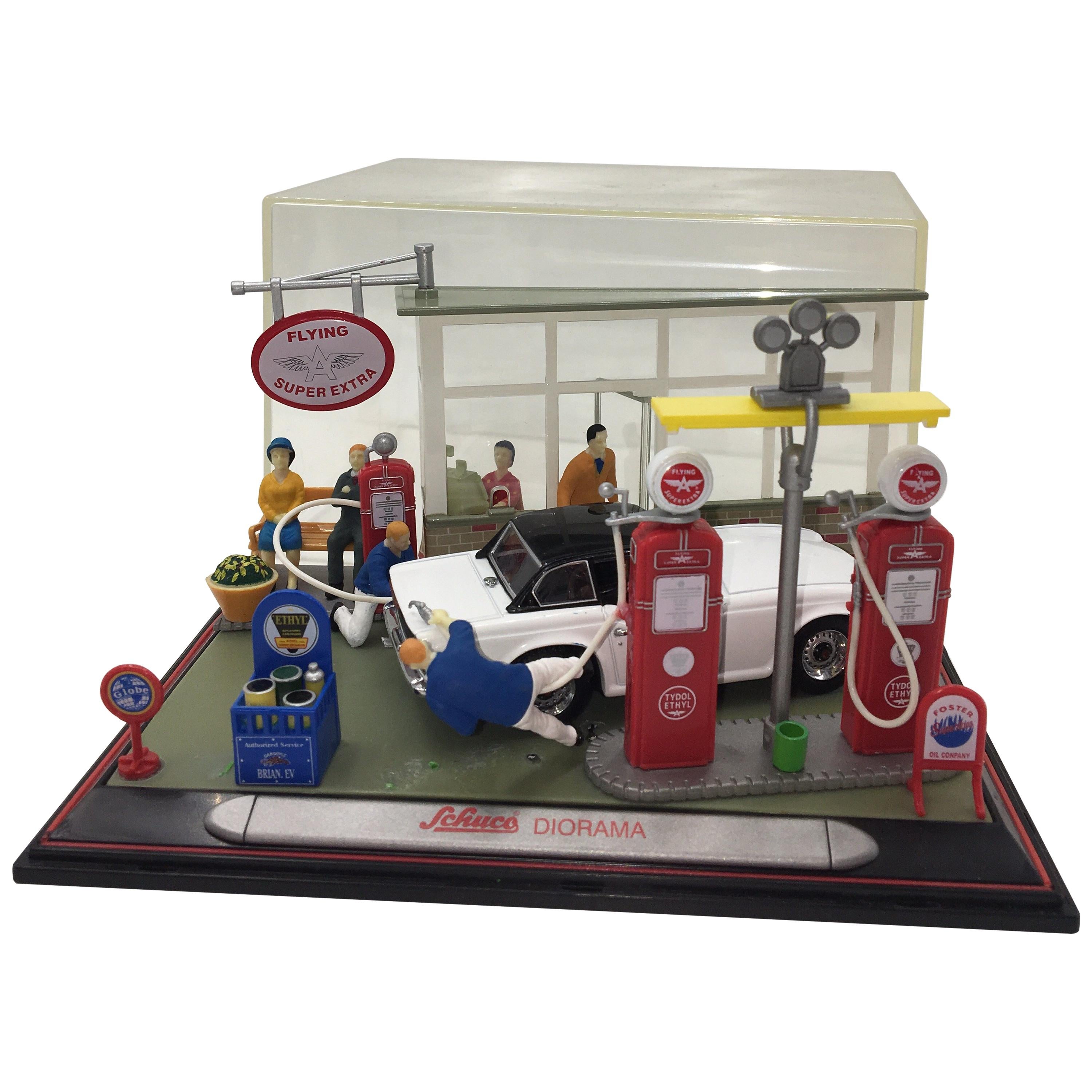 Schuco Service Station, Very Detailed Diorama with 6 Characters, circa 1950  For Sale