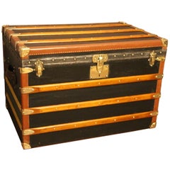 Antique 1920s Black Moynat Steamer Trunk