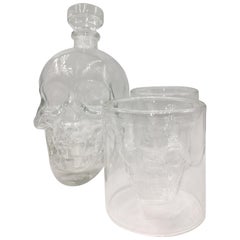 Crystal Whisky Set with Skull Shaped Bottle and 2 Glasses