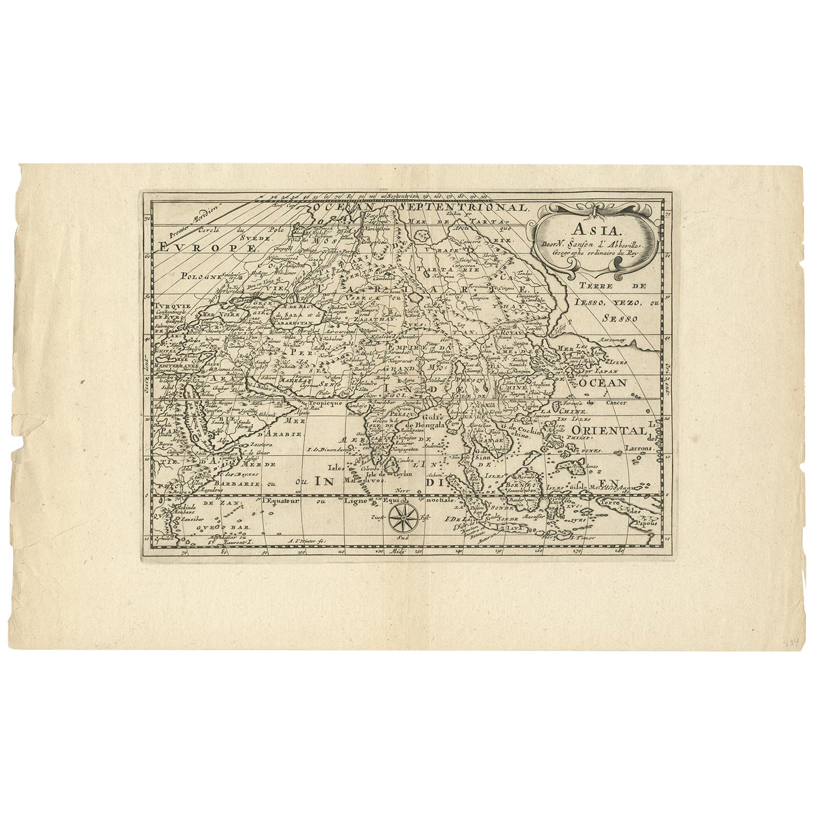 Antique Map of Asia by Sanson, circa 1705 For Sale