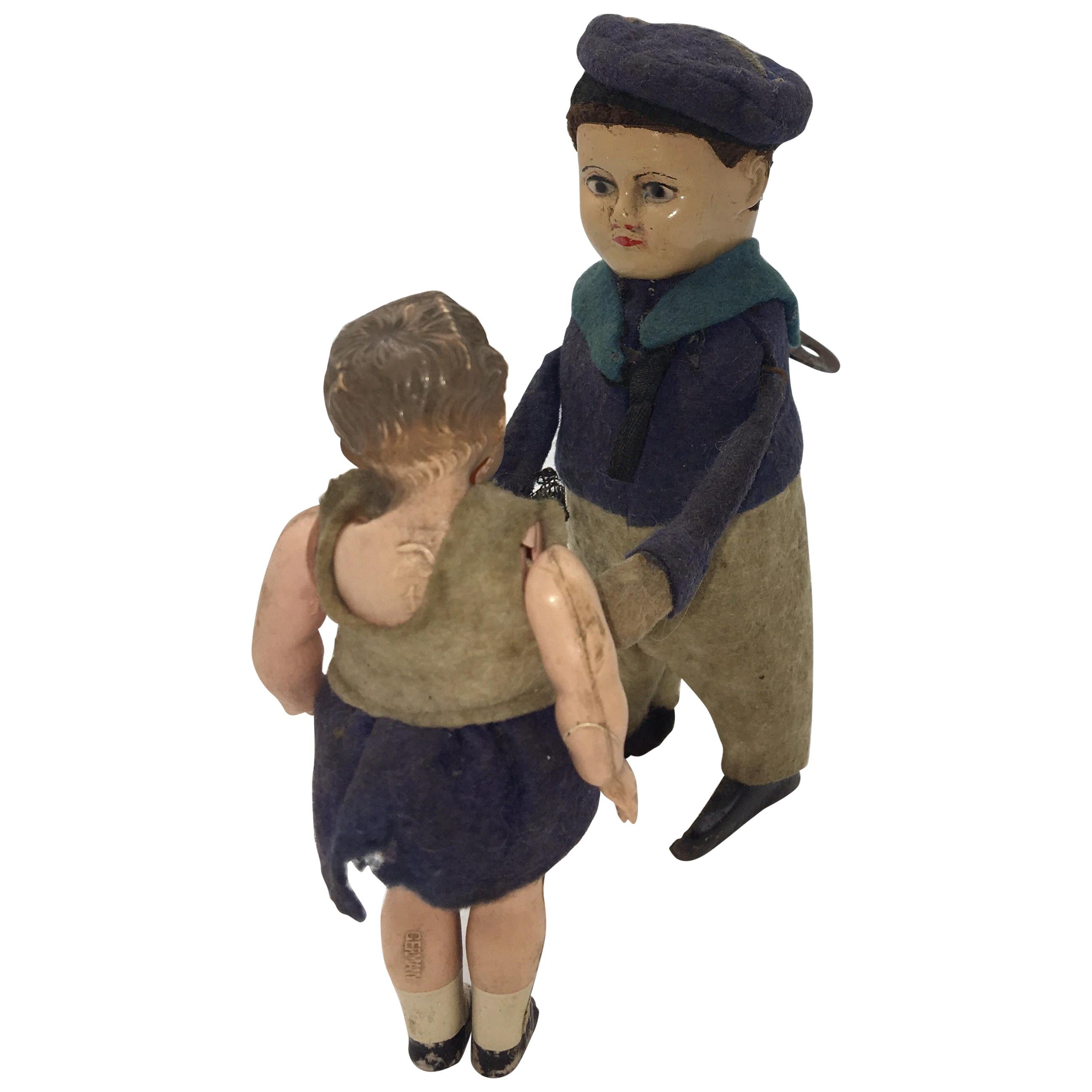 Vintage Schuco Wind Up Toy, Dancing German Couple, circa 1930 For Sale