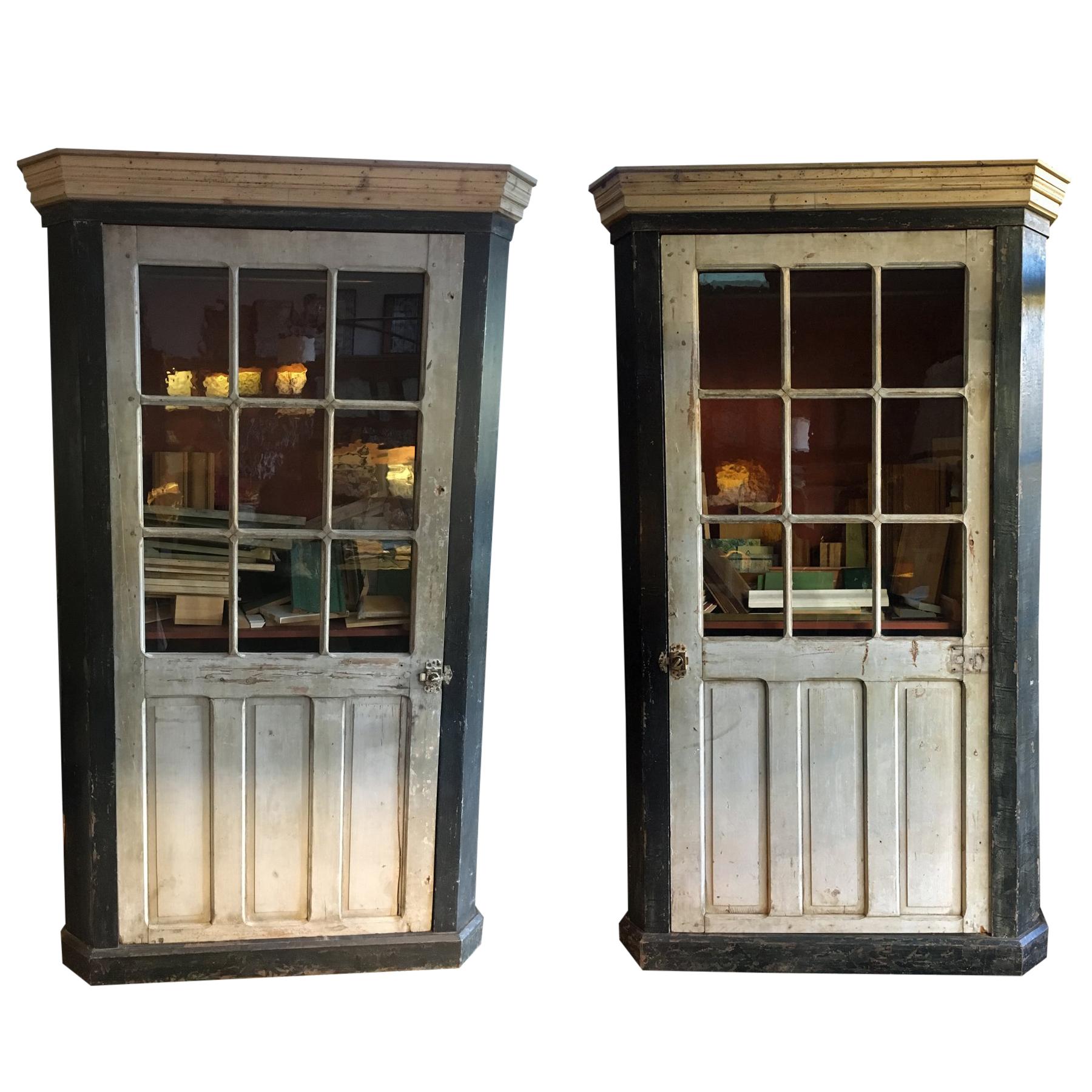 19th Century French Pair of Backlight Lacquered Wooden Cabinets, 1890s