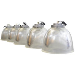 Vintage Large Industrial Holophane Pendant Lights, circa 1950s