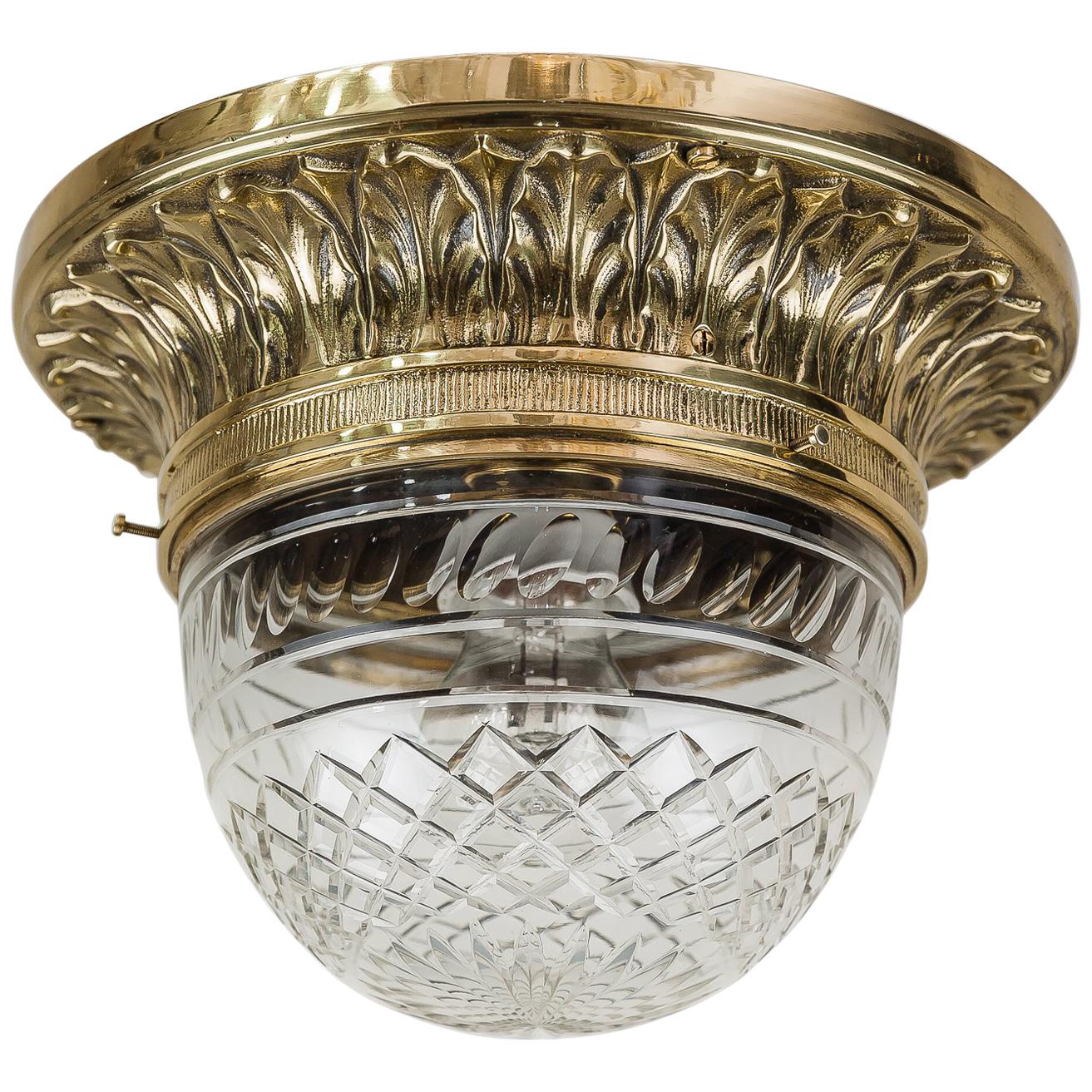 Solid Jugendstil Ceiling Lamp with Original Cut-Glass