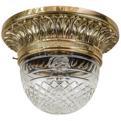 Solid Jugendstil Ceiling Lamp with Original Cut-Glass