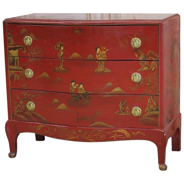 1940s French Red Lacquer Commode at 1stDibs