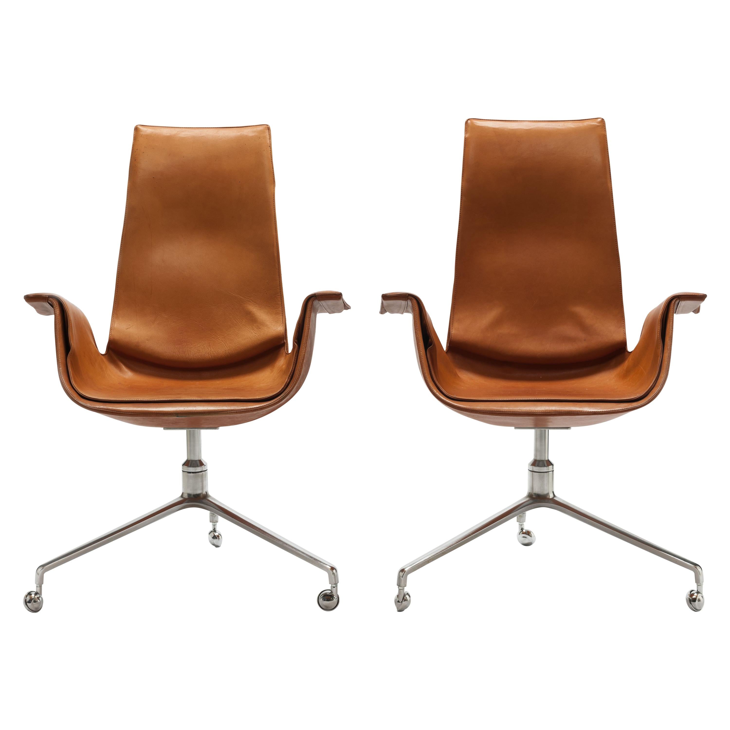  Cognac Leather Swivel 'Bird' Desk Chairs by Preben Fabricius & Jørgen Kastholm