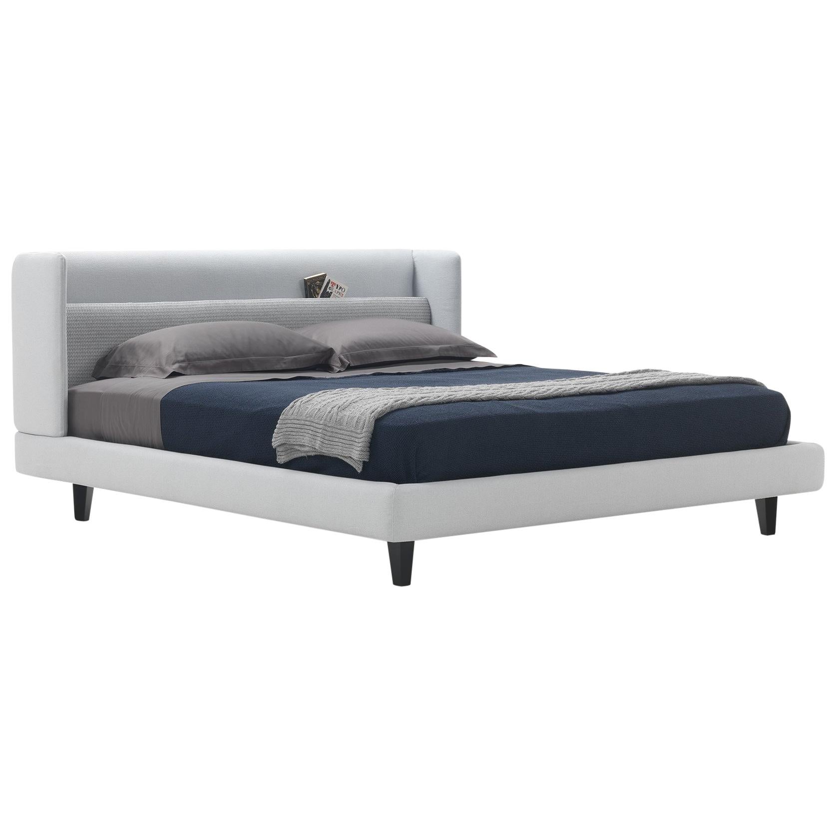 'KNIGHT' King-Size Bed in Light Grey with Functional Headboard For Sale