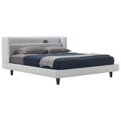 'KNIGHT' King-Size Bed in Light Grey with Functional Headboard