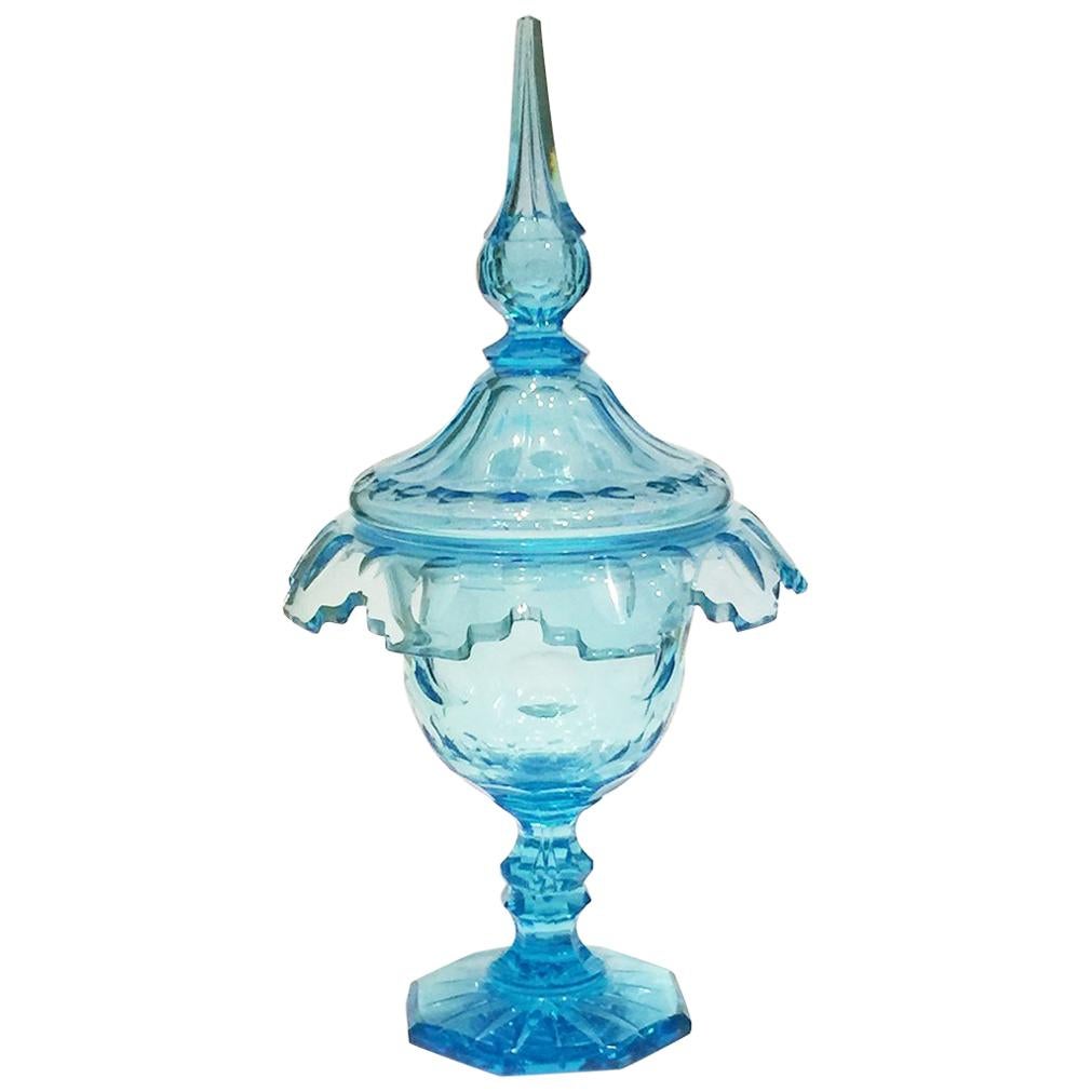 Dutch Azure Blue Crystal Cut Ginger Coupe, 19th Century