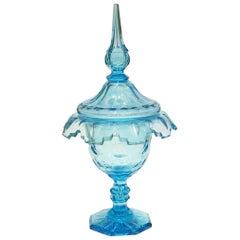 Rare Colored Azure Blue Crystal Cut Dutch Ginger Coupe, 19th Century