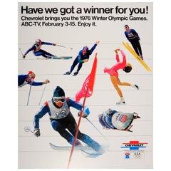 Original Vintage Chevrolet US Team Sport Poster 1976 Winter Olympic Games ABC-TV