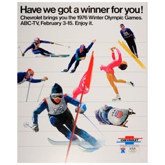 Original Retro Chevrolet US Team Sport Poster 1976 Winter Olympic Games ABC-TV