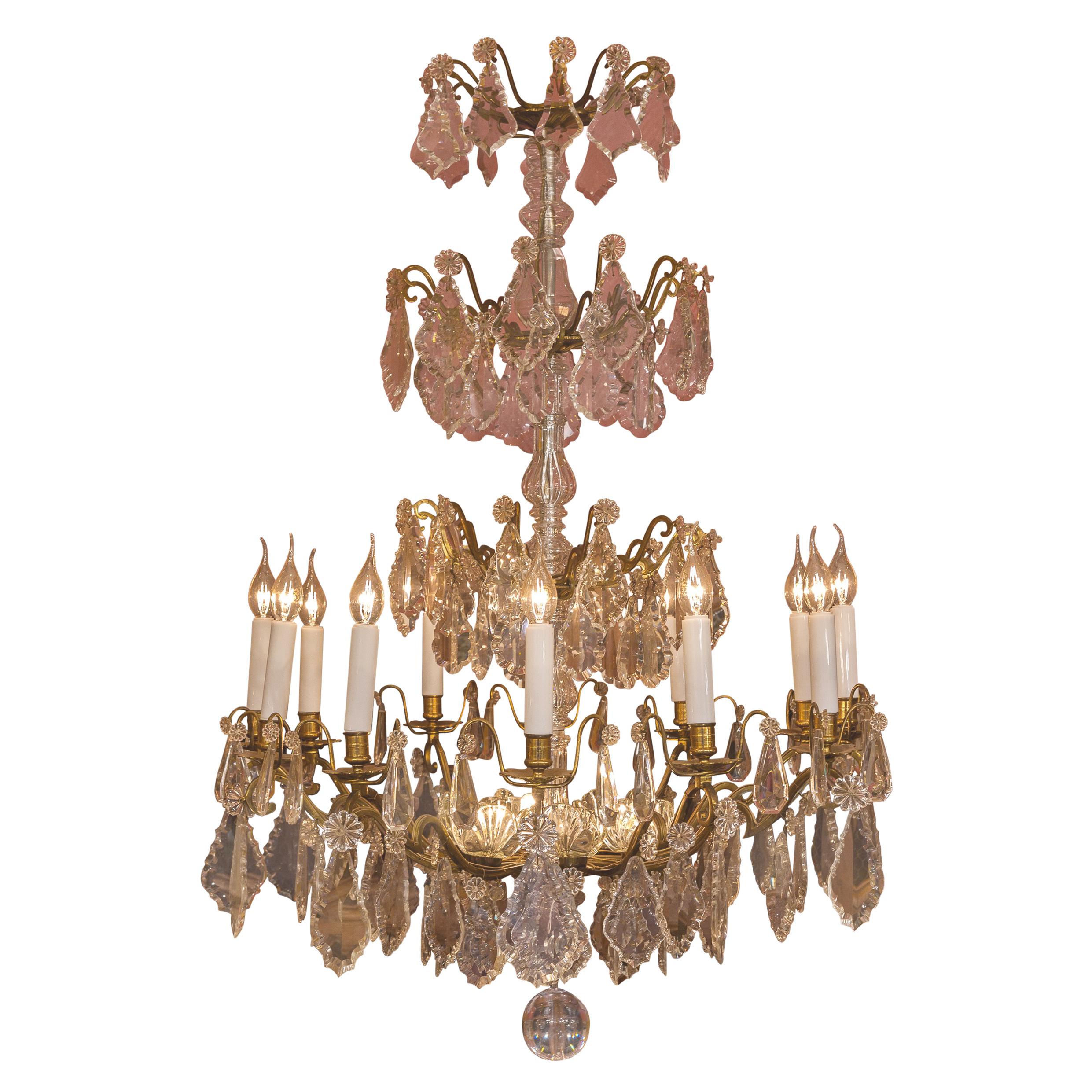 Louis XVI Style French Mid-20th Century, Bronze & Crystal Chandelier, circa 1950
