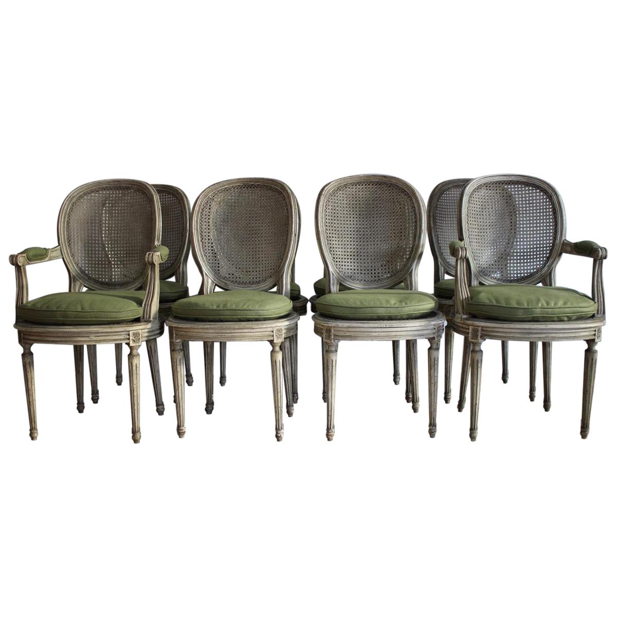 Set of 8, 1930s French Dining Chairs in the Louis XVI Taste