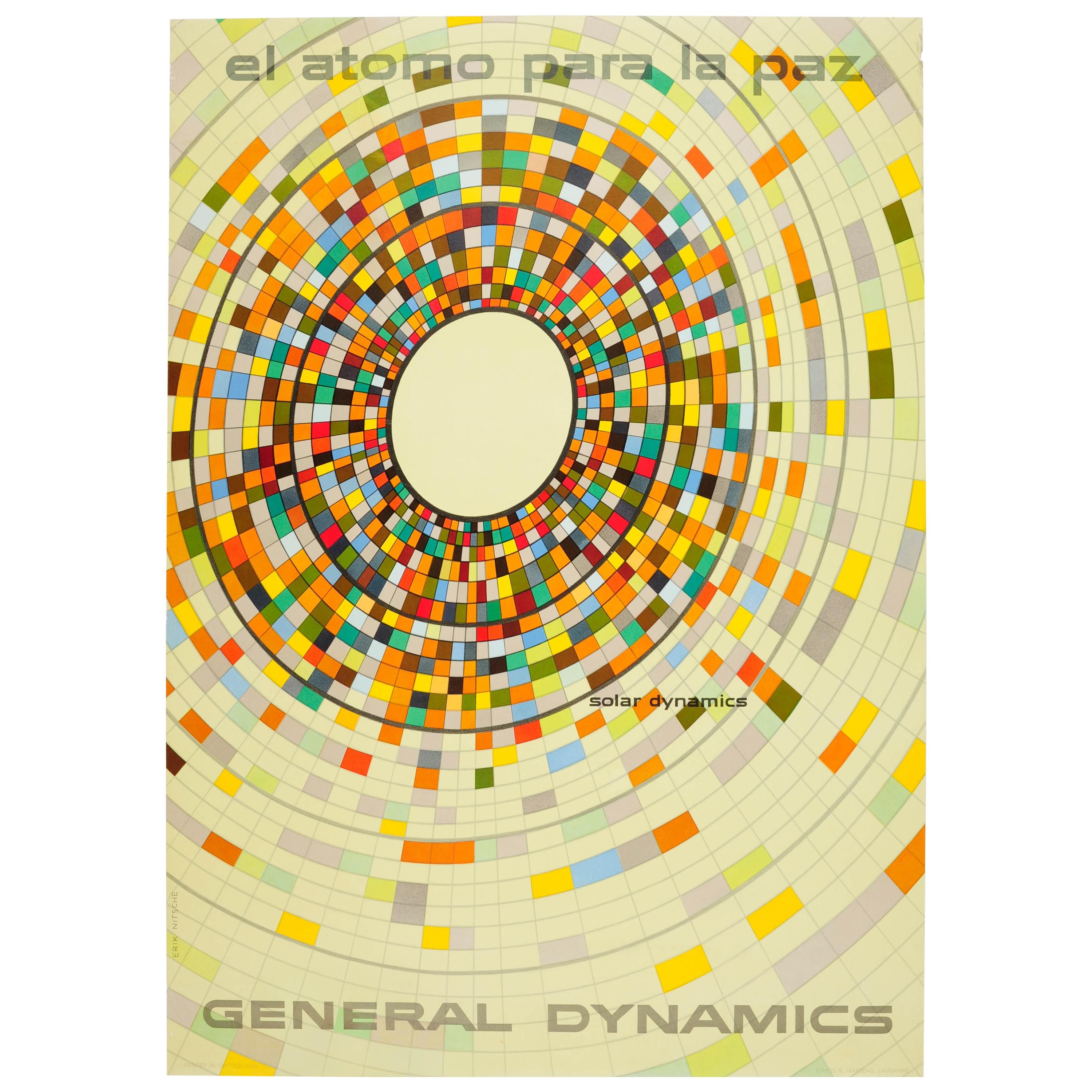 Original Vintage General Dynamics Poster Solar Dynamics Atoms for Peace Nitsche