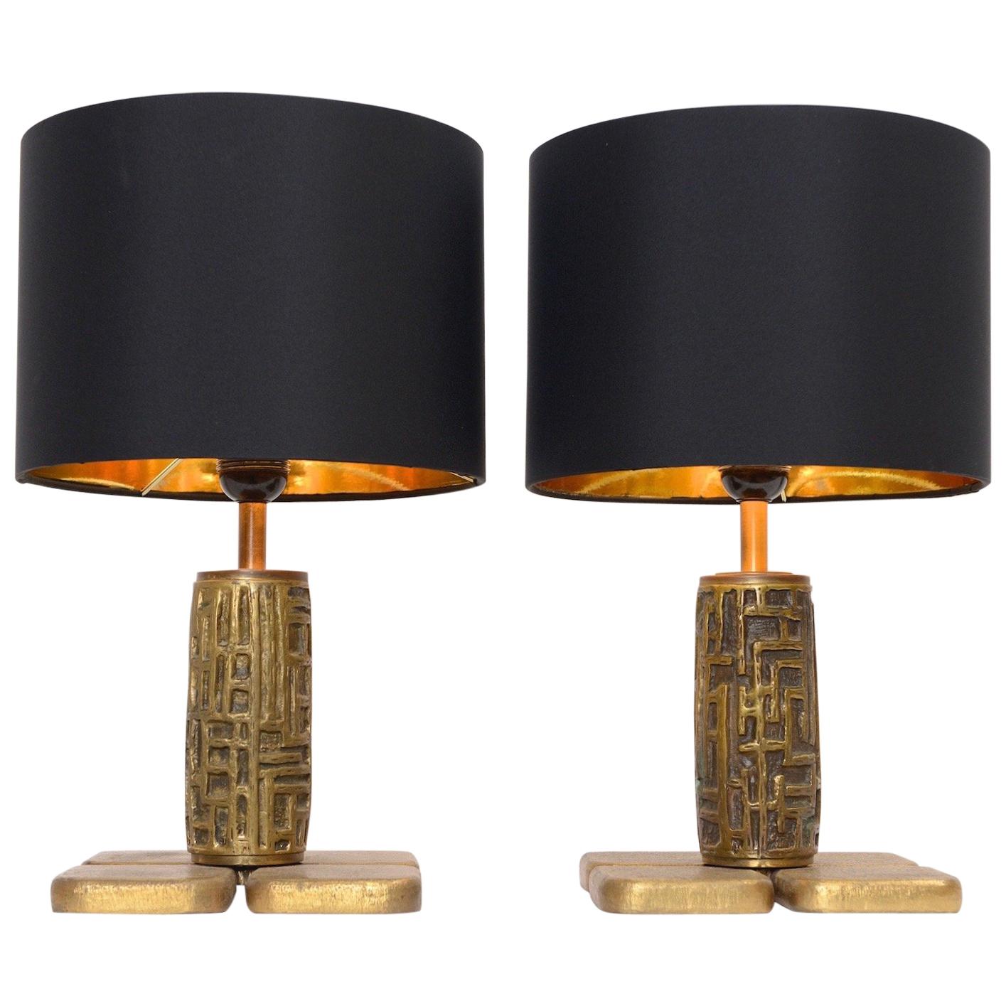 Pair of Midcentury Bronze Table Lamps by Luciano Frigerio, circa 1960