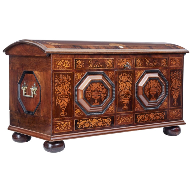 Mid-19th Century Profusely Inlaid Continental Walnut Dome Chest 1