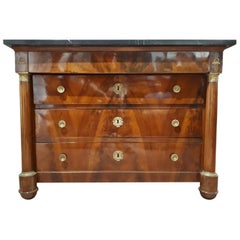 Early 19th Century Empire Flame Walnut and Marble Chest of Drawer RESTORED