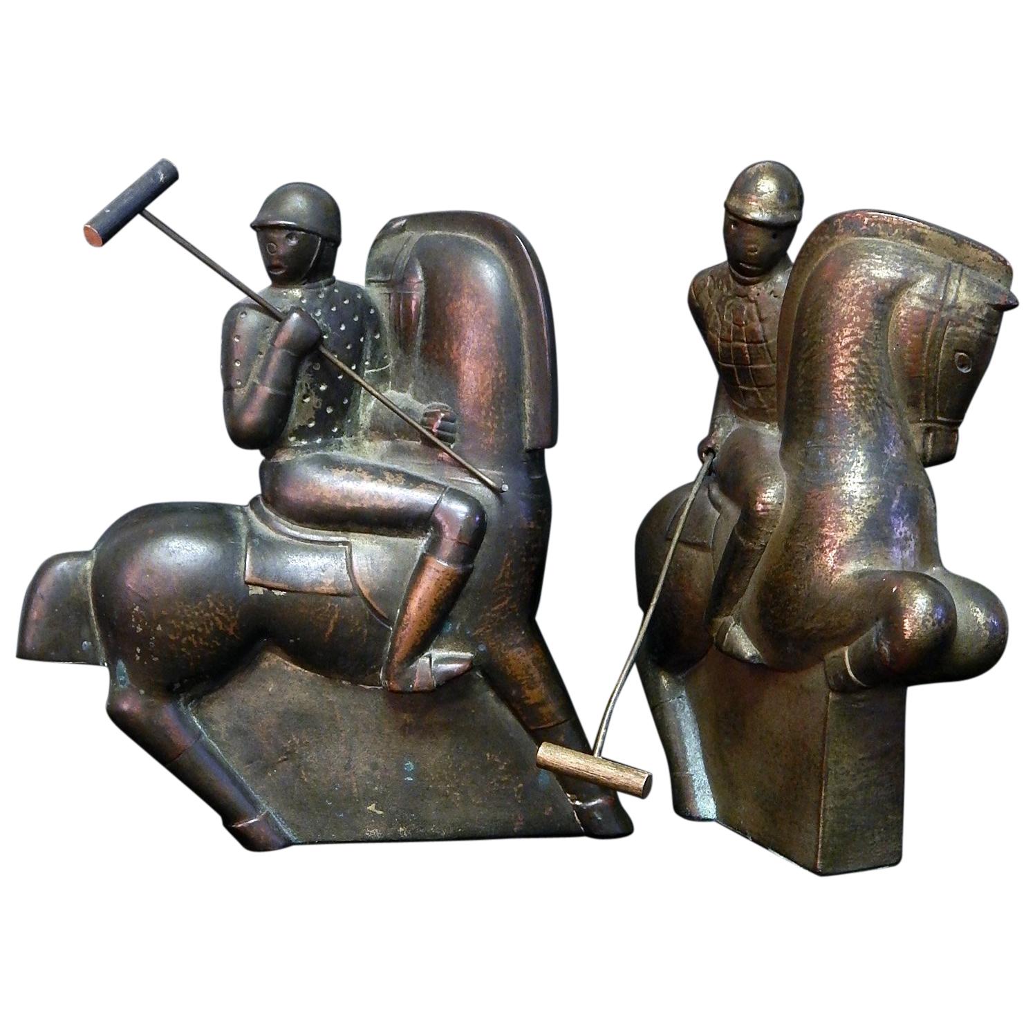 Pair of Polo Players, Rare and Striking Art Deco Sculptures by Gregory