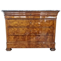 19th Century Louis Philippe Flame Walnut and Marble Chest of Drawer LAST PRICE