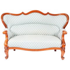 19th Century Victorian Mahogany Two-Seat Sofa with Light Blue Fabric, England
