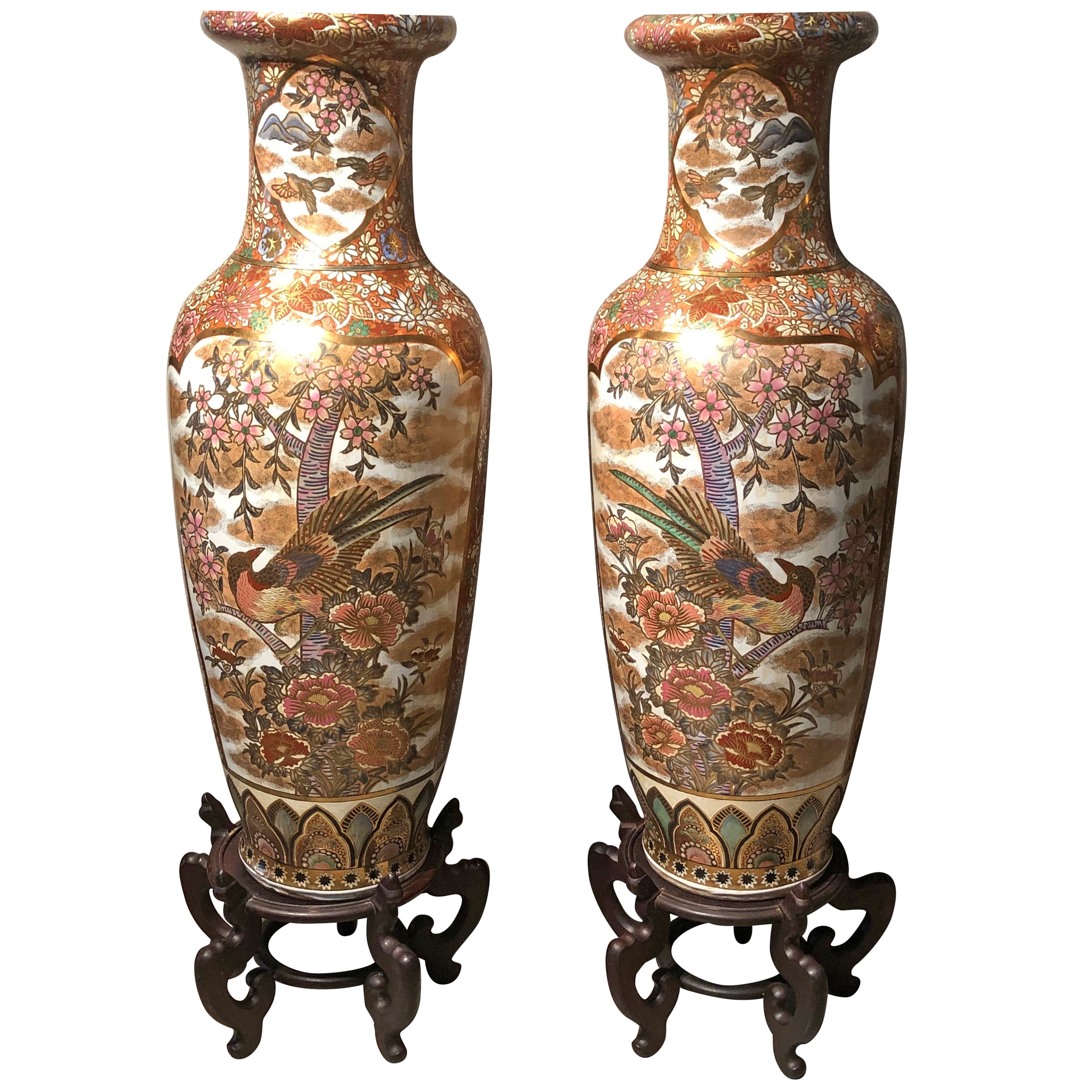 Pair of Chinese Enamel Vases Decorated with Traditional Birds and