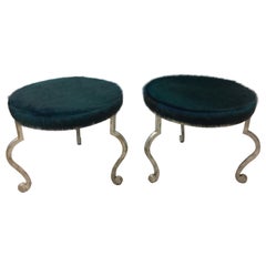 Fantastic Pair of French Silverleafed Iron Stools