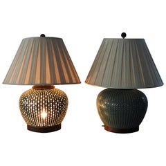 Handsome Pair of Ralph Lauren Ceramic Perforated Table Lamps