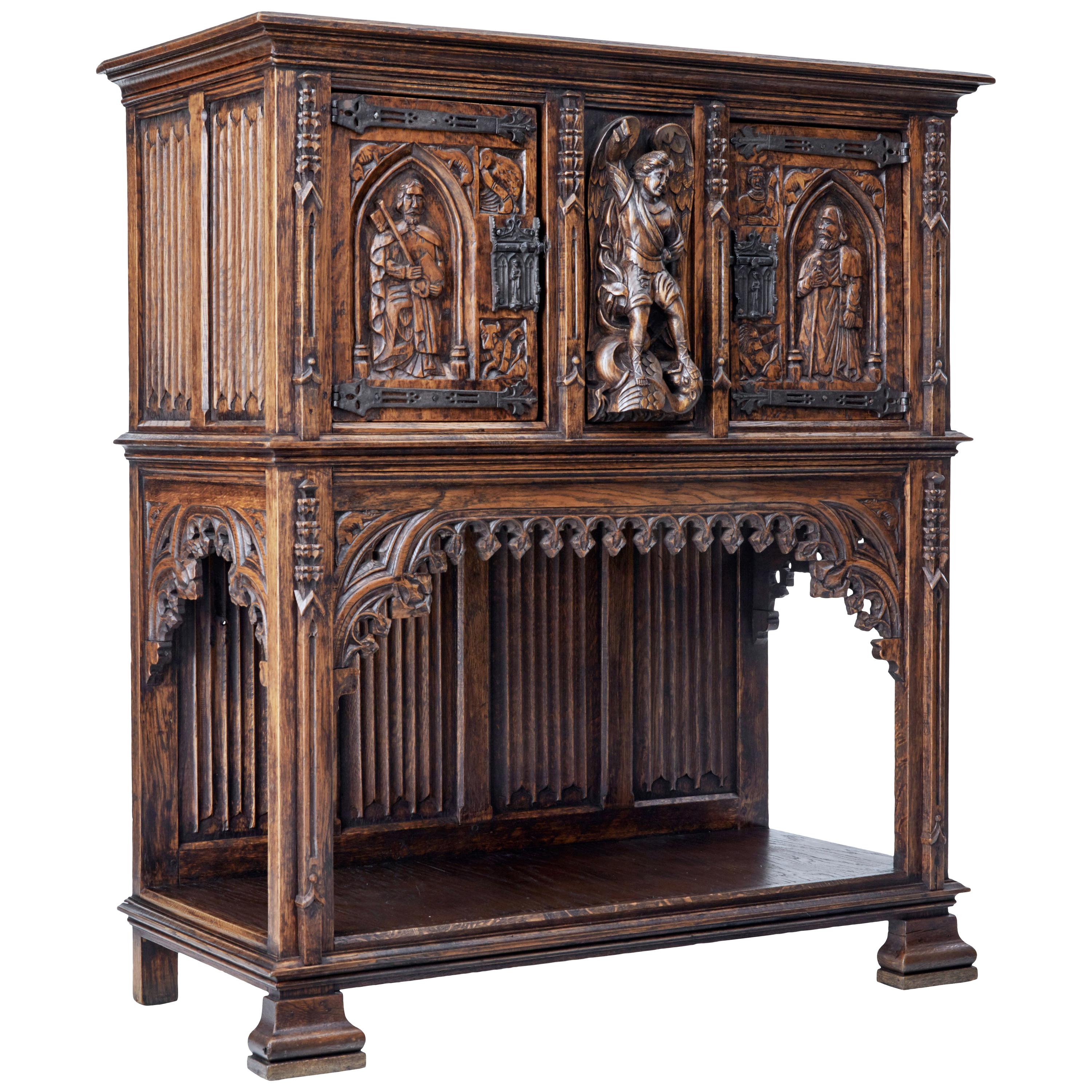 Late 19th Century Carved Oak Gothic Revival Buffet