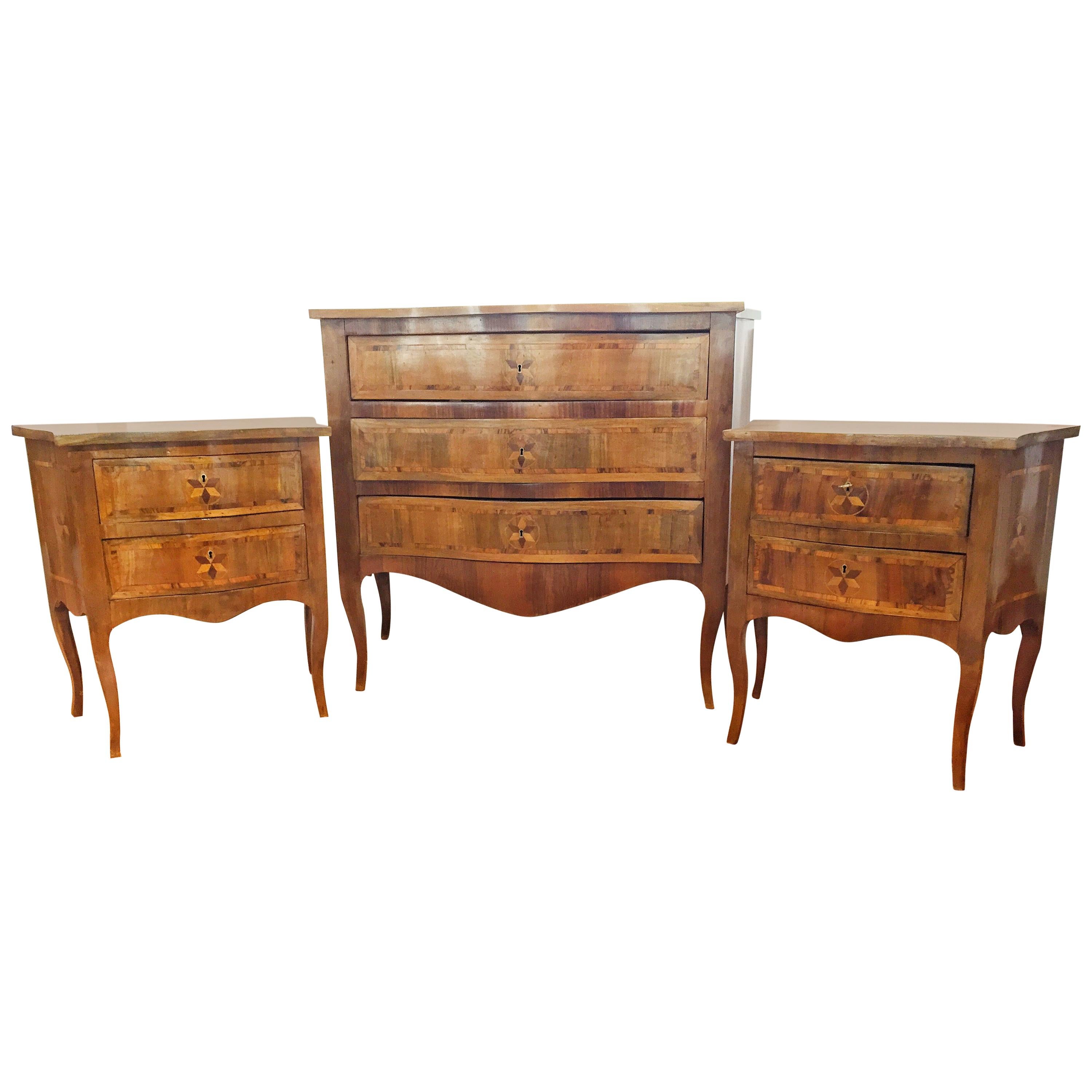 Late 19th Century Napoleon III Walnut Chest of Drawer Bedside Tables  For Sale