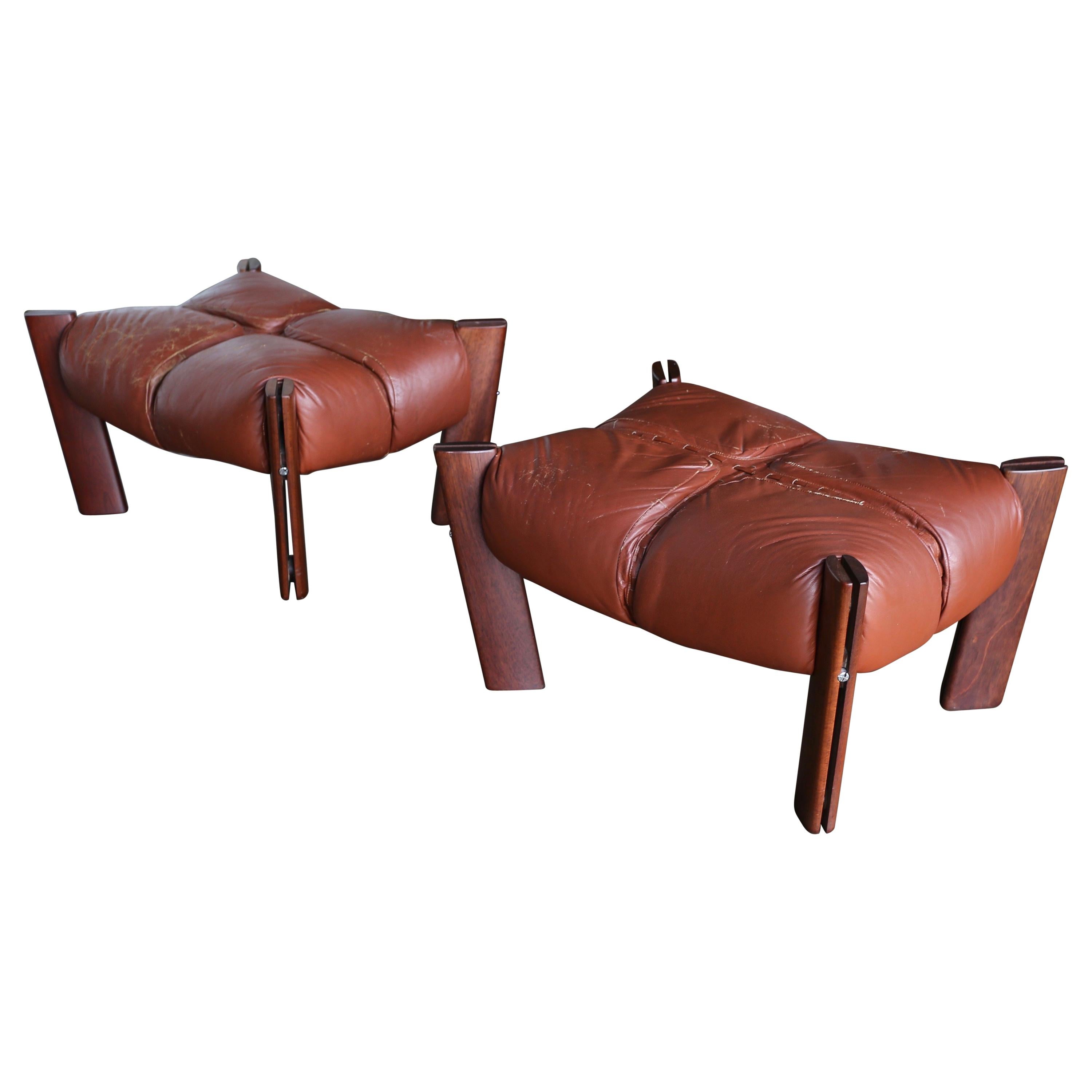 Percival Lafer Rosewood and Leather Ottomans