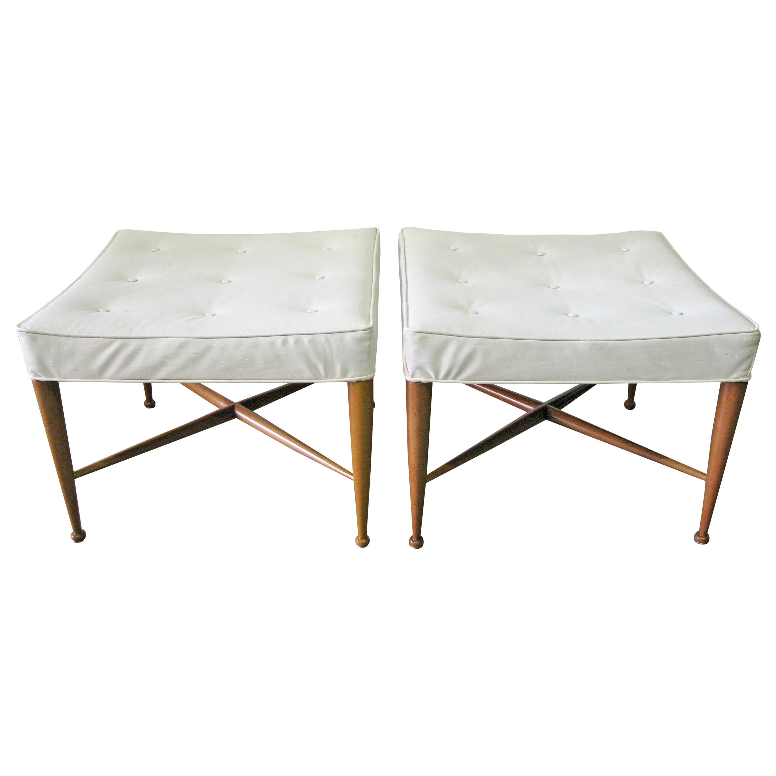 Pair of 1950s Edward Wormley for Dunbar "Thebes" Stools, Original Upholstery im Angebot