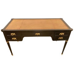 Jansen Style Ebony Louis XVI Inspired Ebonized Leather Top Desk Bronze-Mounted