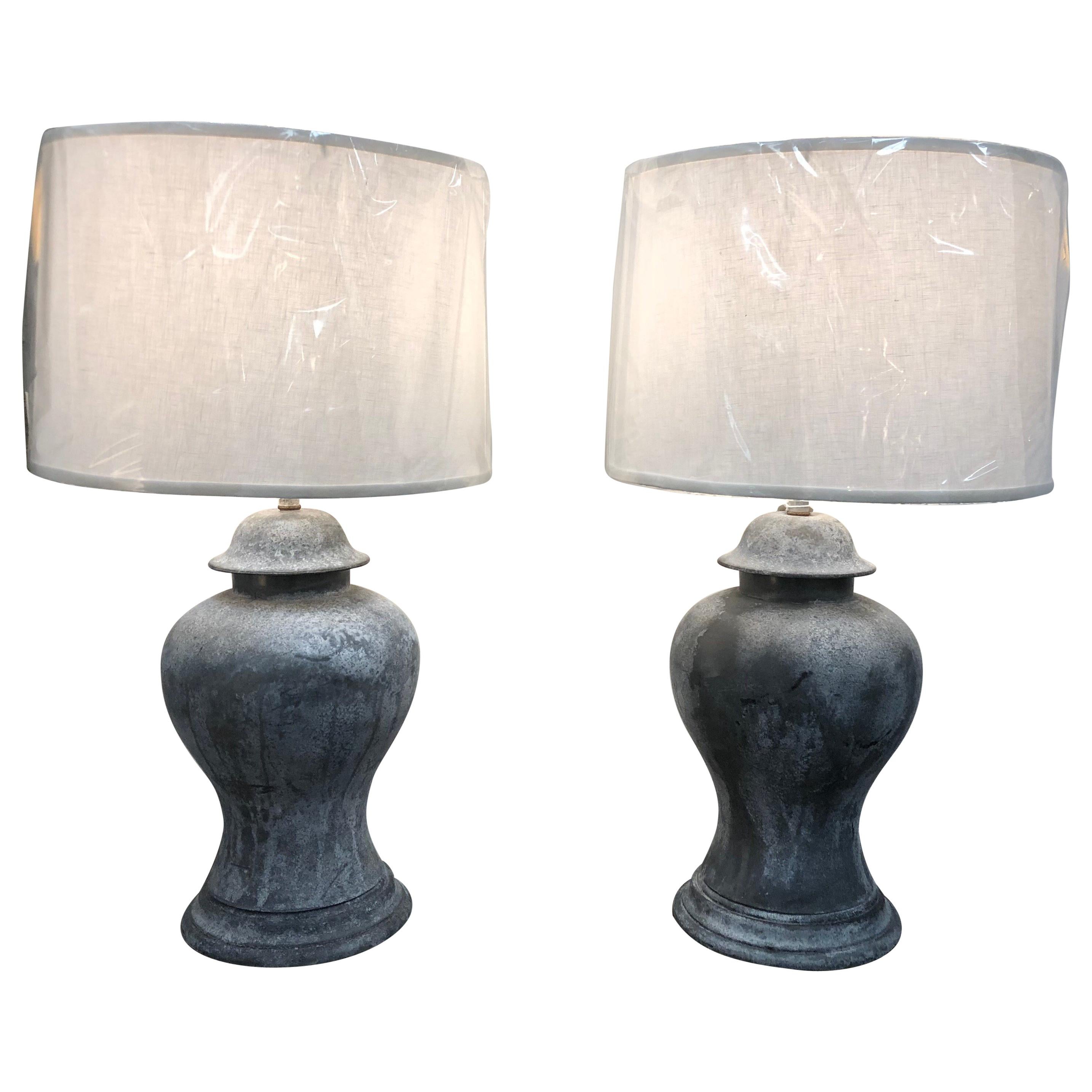 Antique English Metal Urn Lamps For Sale