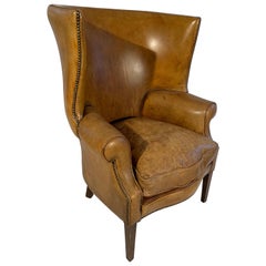 Pair of English Leather Wingback Chairs