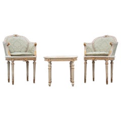 Vintage Mid Century Italian “Tête à Tête” Bergères Armchairs and Table