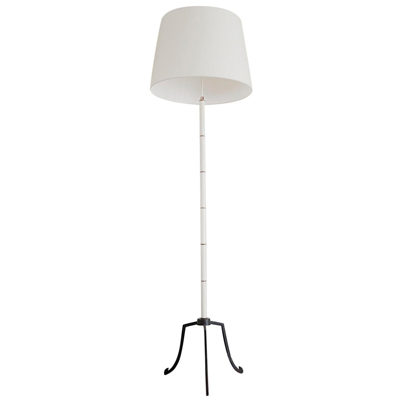 Midcentury Black and White Bamboo Style Floor Lamp For Sale