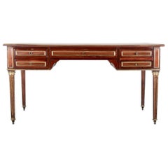 19th Century French Napoleon III Mahogany Desk Bureau Plat