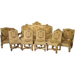 Rare Seven-Piece Louis XIV Style Giltwood Salon Suite from France, circa 1880