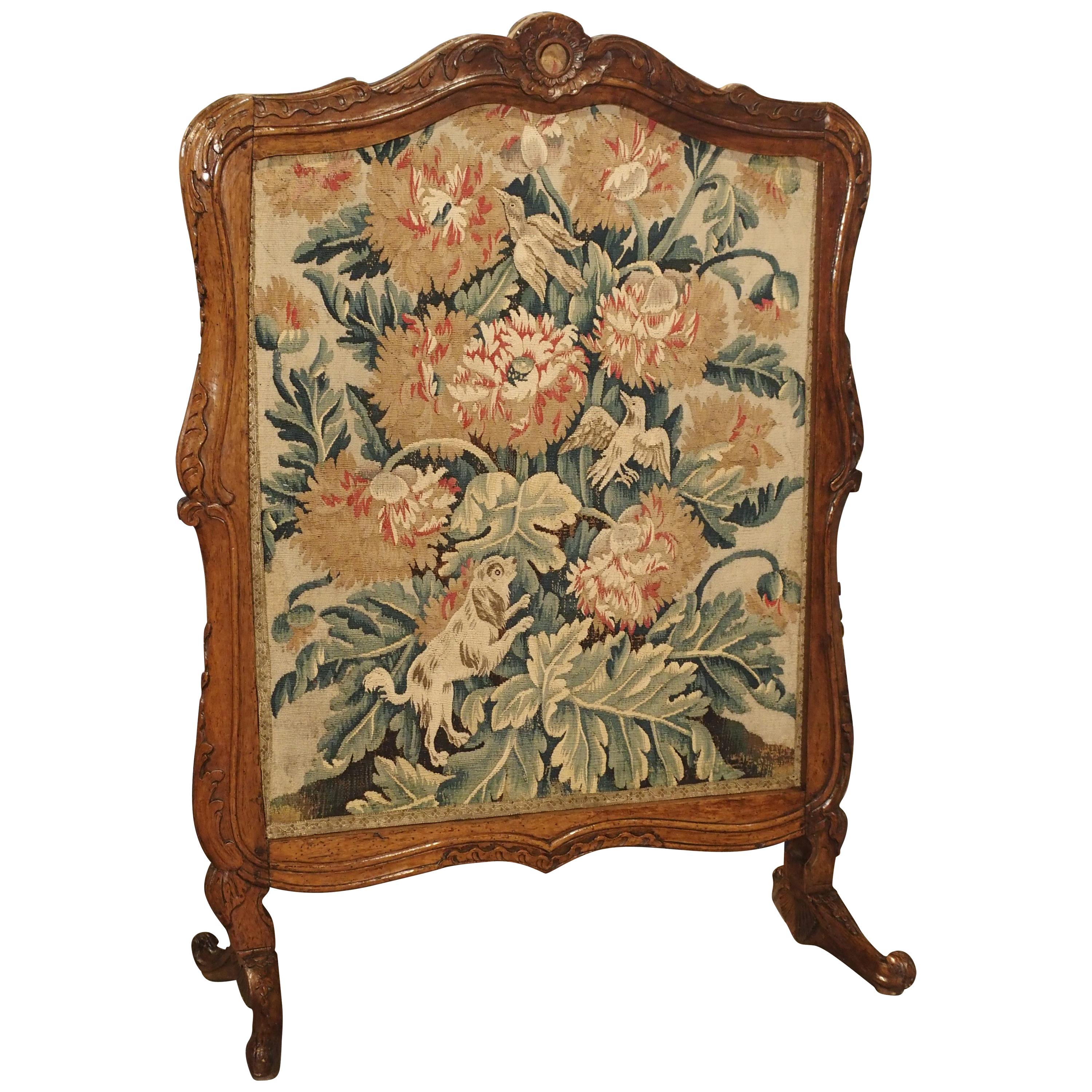 Period Louis XV Walnut Wood and Tapestry Firescreen from France