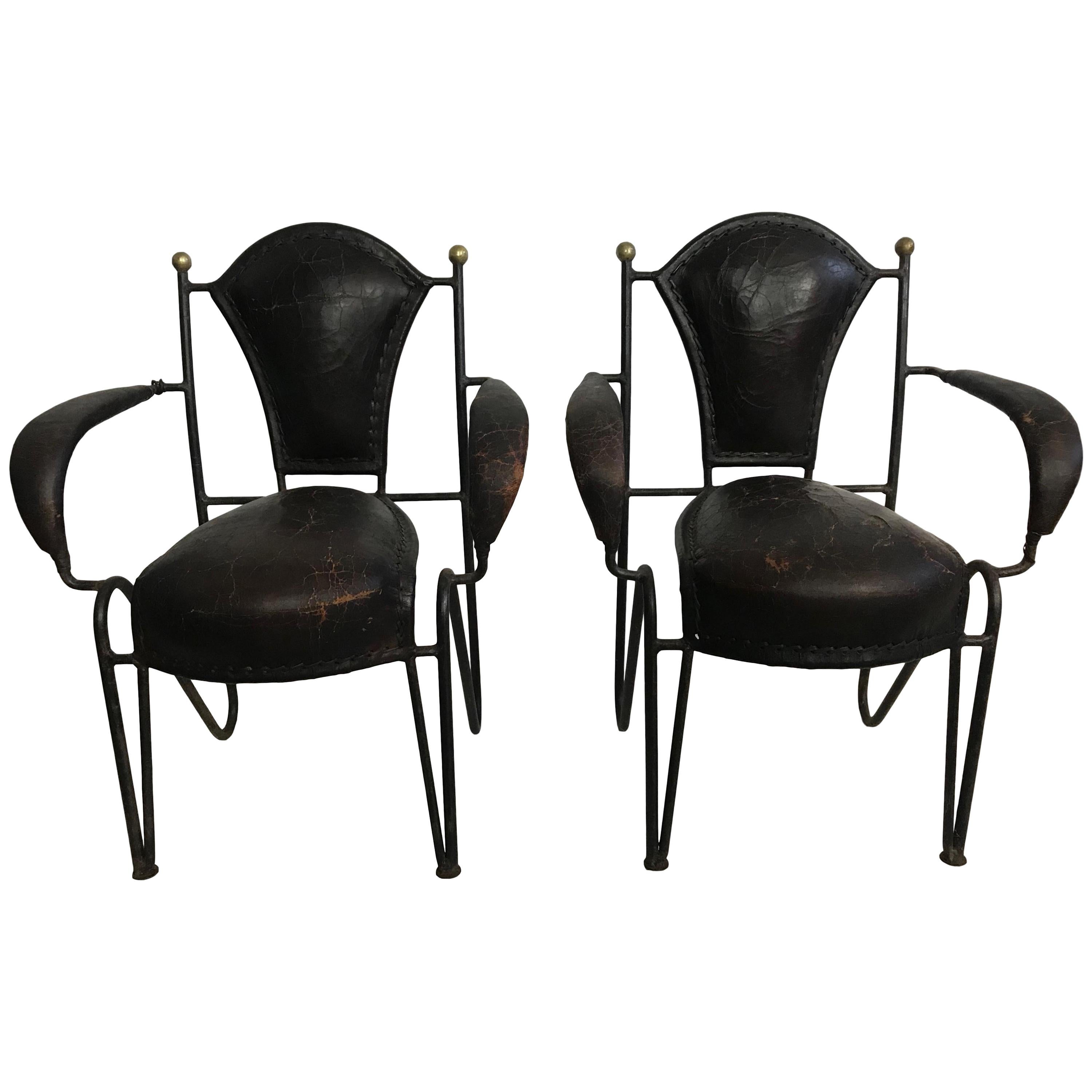 Pair of Leather and Iron Children's Armchairs