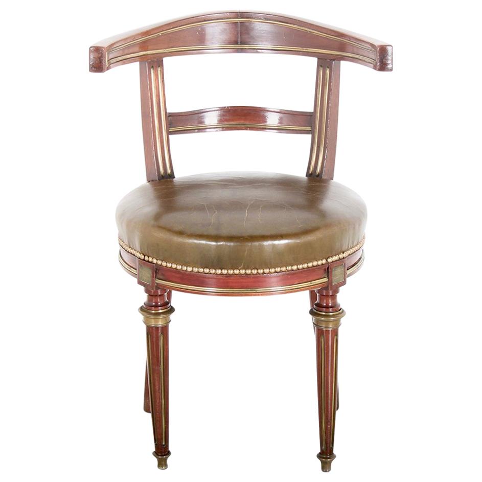 French Empire Napoleon III Mahogany and Leather Desk Chair