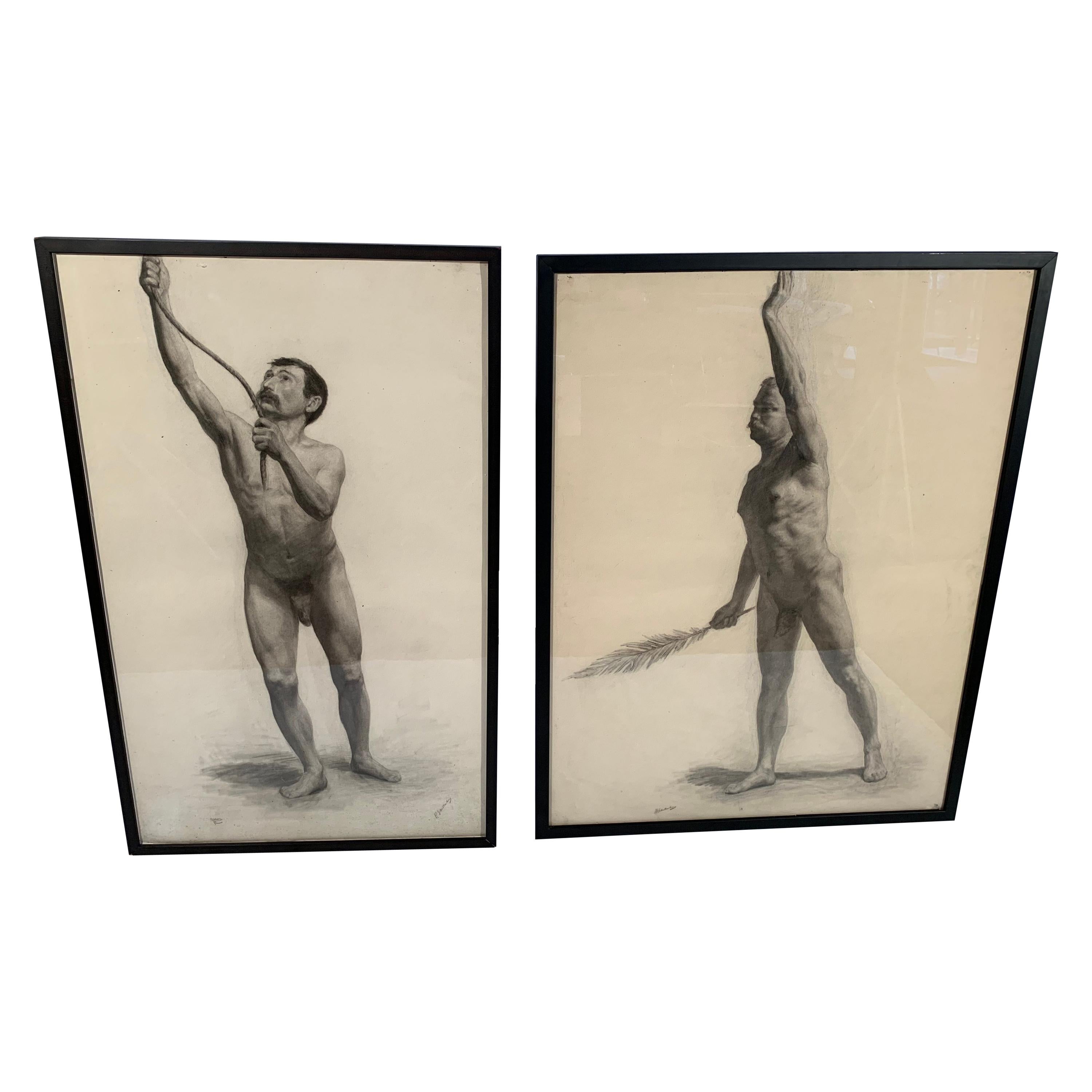 Male Nude Drawing by Hermanus Schellenberg, 1923 For Sale