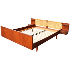 Vintage Hans Wegner for GETAMA Danish Modern Teak and Cane Queen Size Platform Bed