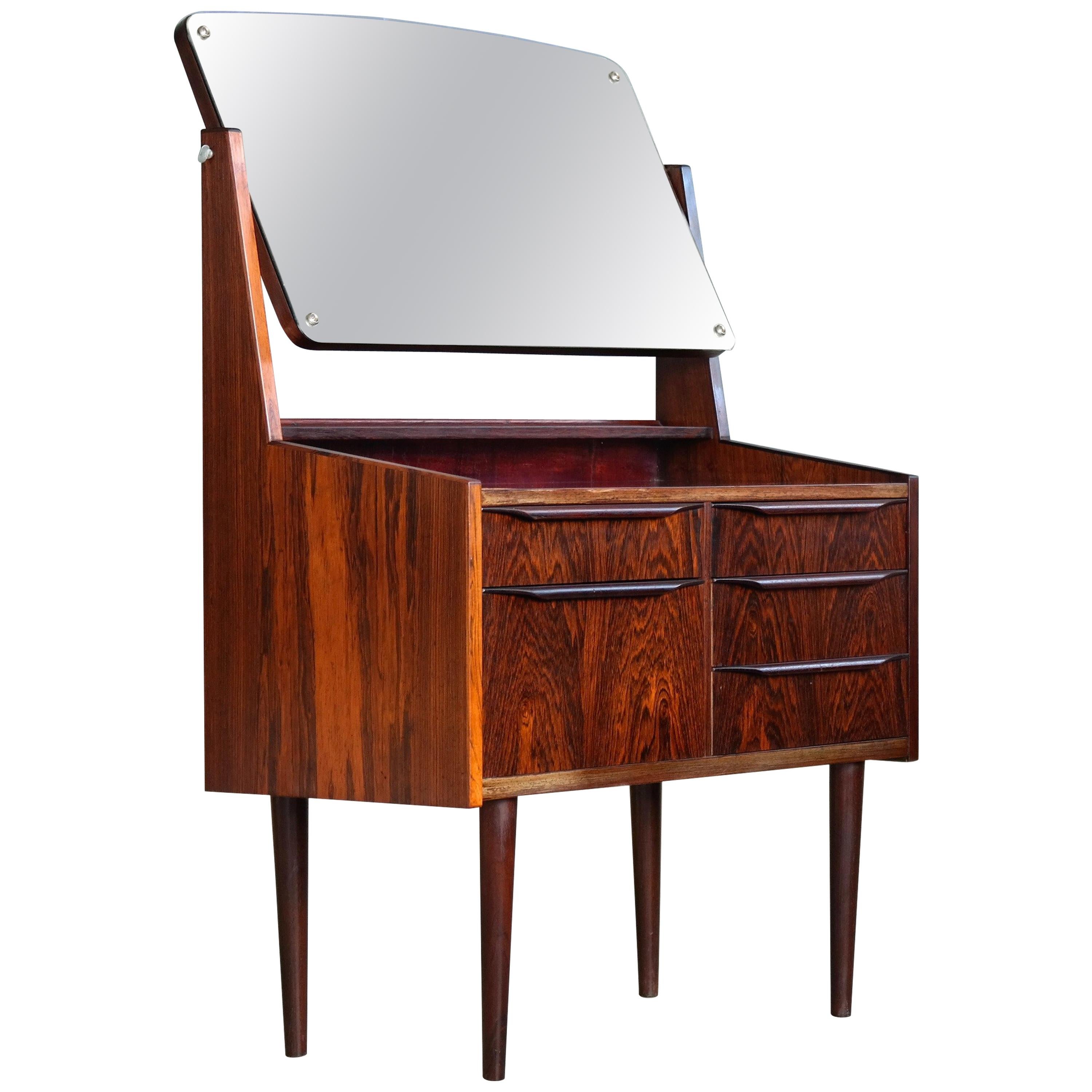 Danish Midcentury Vanity or Dressing Table in Rosewood with Mirror and Drawers